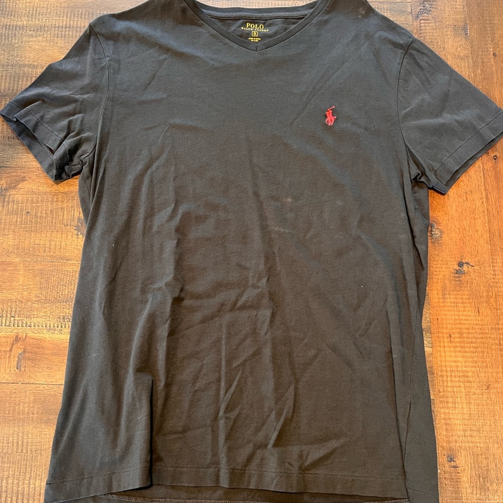 Polo by Ralph Lauren Black Short Sleeve V-Neck Tee with Red Pony